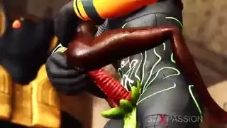 أنوبيس ينيك الجمال الأسود بقوة داخل المعبد القديم