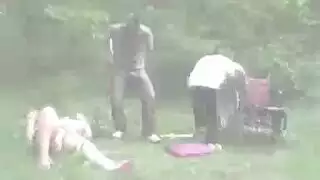 hooded kidnappers grab plump mature woman for aggressive outdoor sex