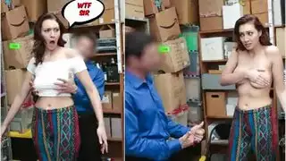 لصة مكبلة بالأصفاد تنيك من قبل الحارس